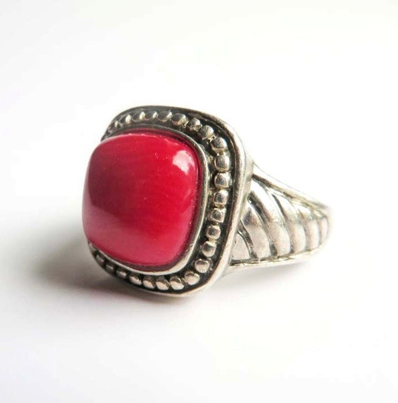 Red Coral Ring Vintage Sterling Silver by LeesVintageJewels