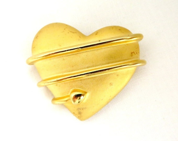 Vintage Tara Gold Tone Heart and Arrow Brooch, Matte Love Heart Pin