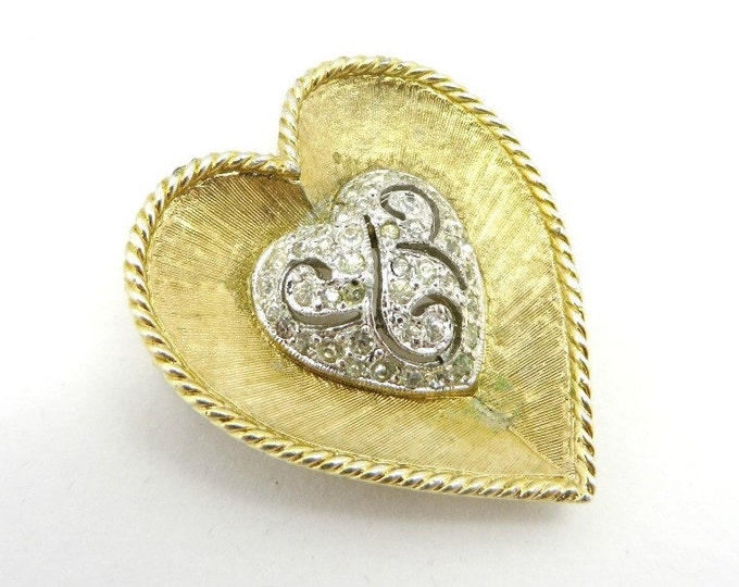 PANETTA Heart Brooch, Vintage Gold Tone Pave Rhinestone Heart Pin, Designer Jewelry, Valentine's Day Gift