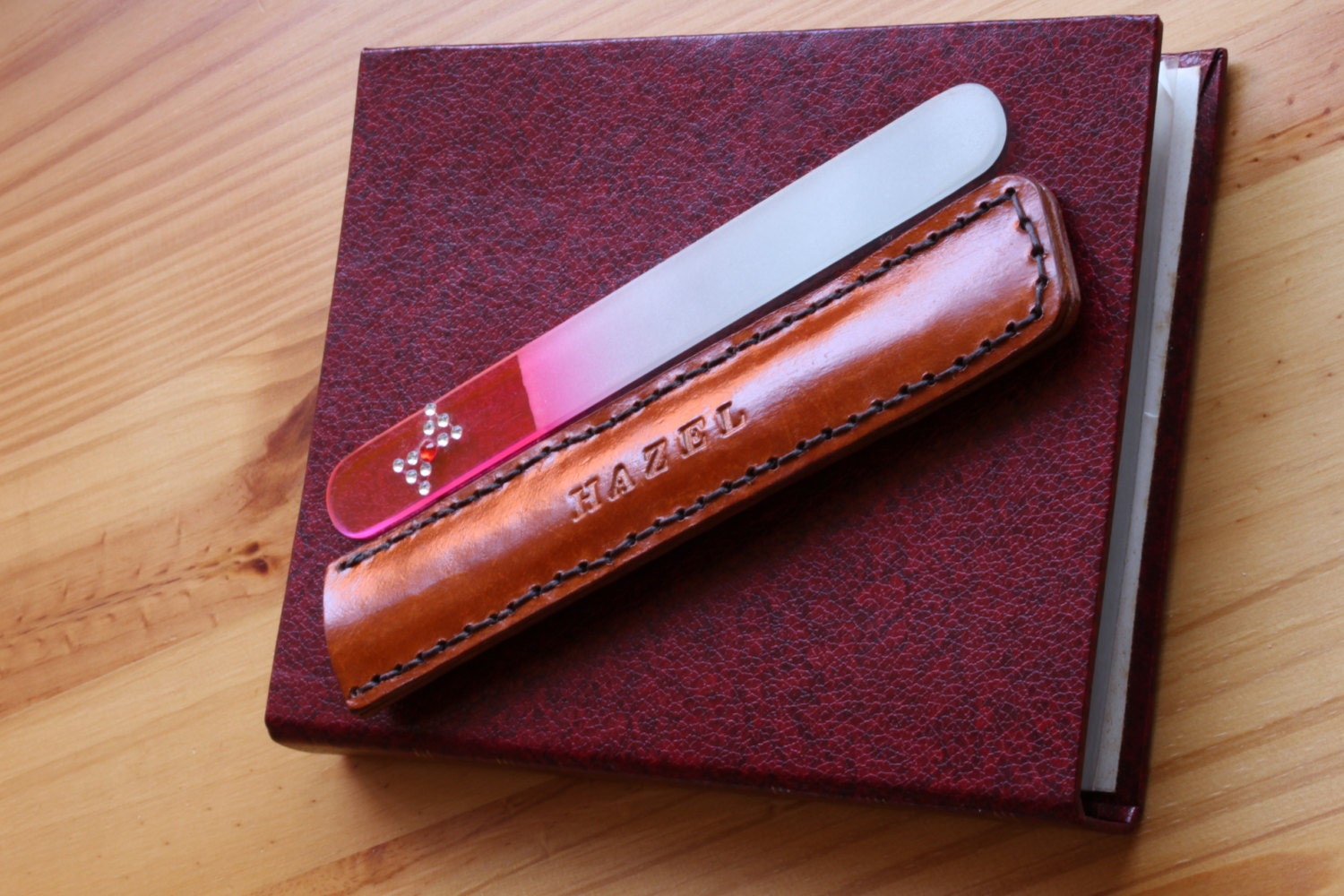 Personalized Leather Nail File Case Custom by TinasLeatherCrafts