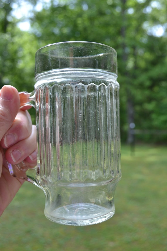 Vintage Root Beer Mug Set of 3 Clear Ribbed Glass Soda