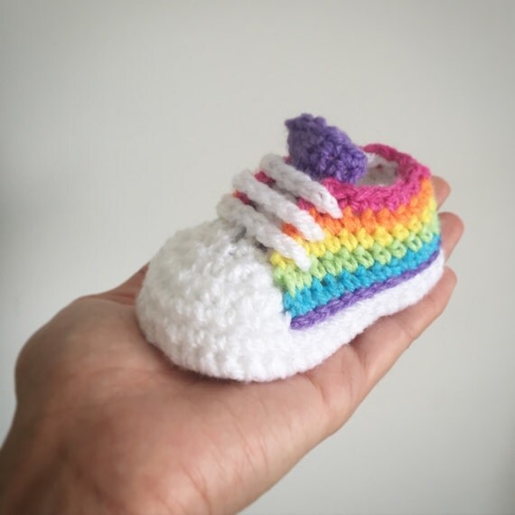 Items similar to Rainbow baby trainers, crocheted shoes on ...