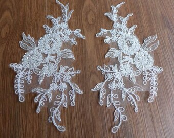 Ivory Beaded Lace Applique for Bridal Dress, Veils, Headpiece, Wedding Accessories
