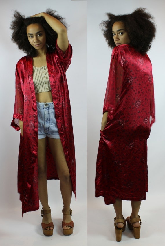 Floor Length Lace Cardigan >> Burgundy Silk Kimono Robe Satin Long Cozy Cardigan Floor Length Lace Cardigan >> Burgundy Silk Kimono Robe Satin Long Cozy Cardigan