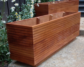 Tall Modern Mahogany Planter Boxes, Mid Century Modern, Free Shipping, Fits Five Gallon Buckets, Custom Wood Planter Boxes. 10 - 50 Gallon.