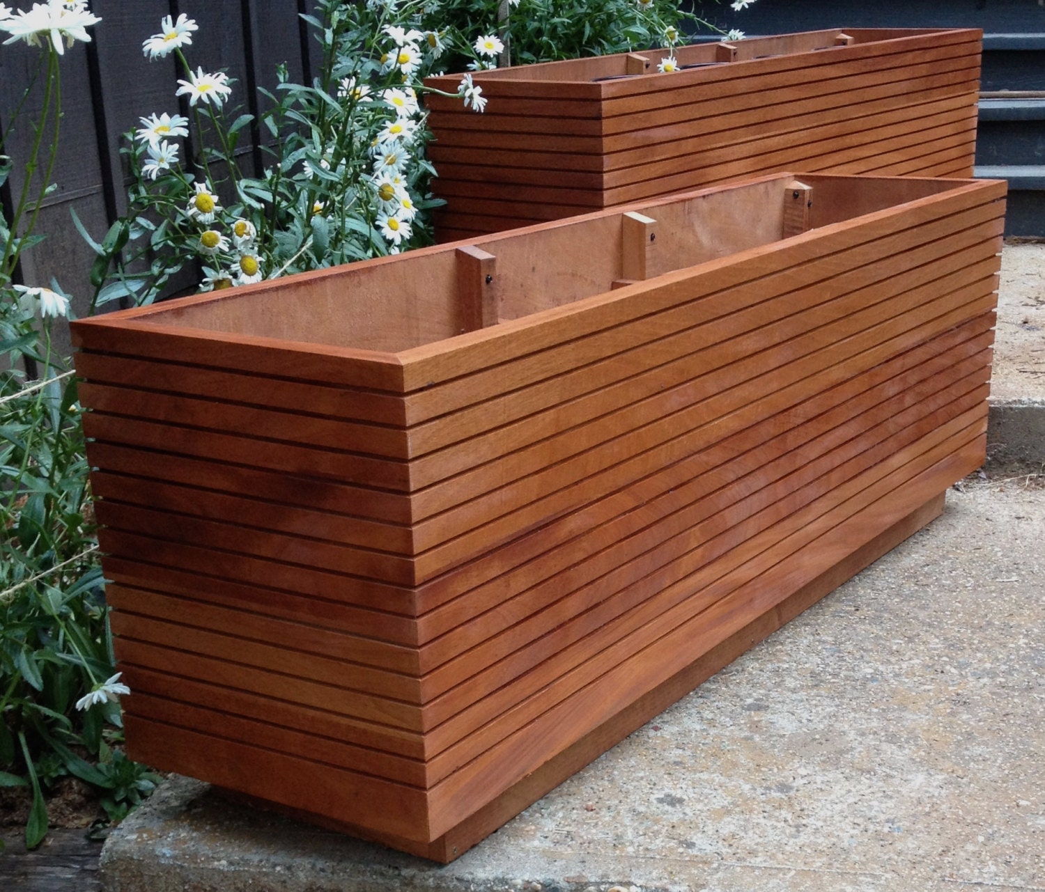 Tall Modern Mahogany Planter Boxes Mid by MidCenturyWoodShop