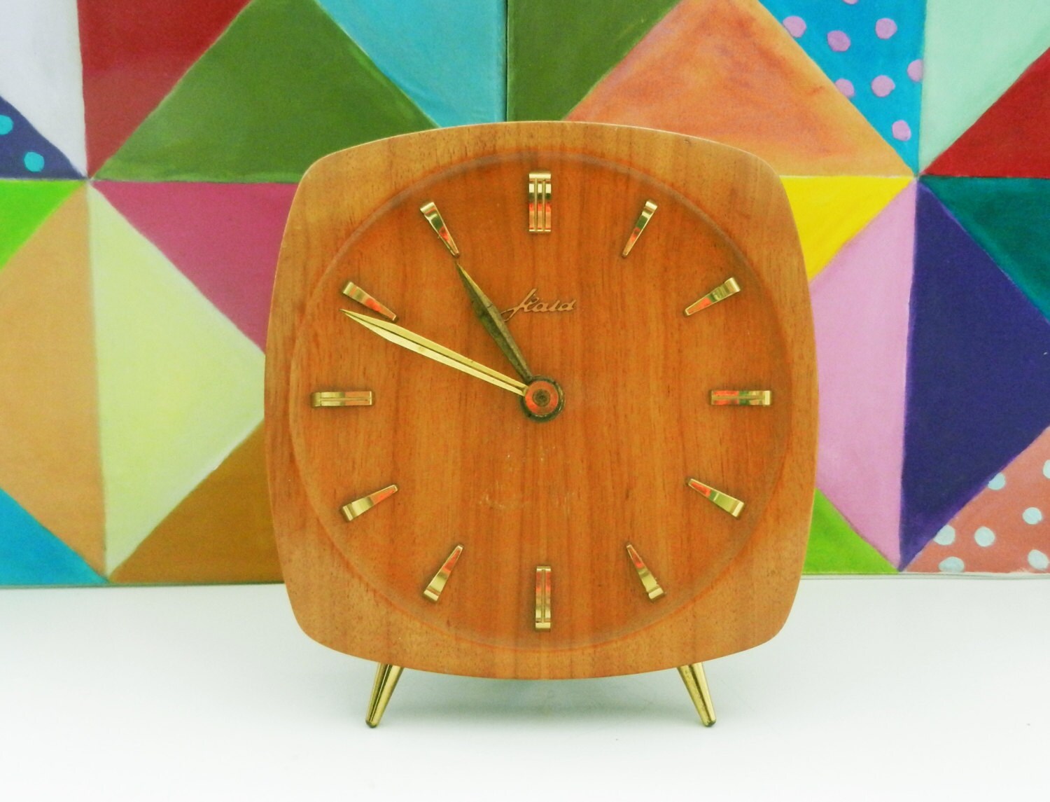 Vintage wooden desk clock mantel clock Jlaid Mid.Century West