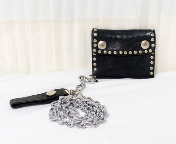 Free Ship Studded Leather Wallet with Chain to attach to belt
