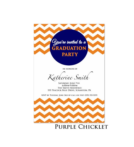 2017 Graduation Invitation Navy Blue and Orange by PurpleChicklet