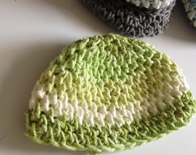 green & white crochet cap size 3 months