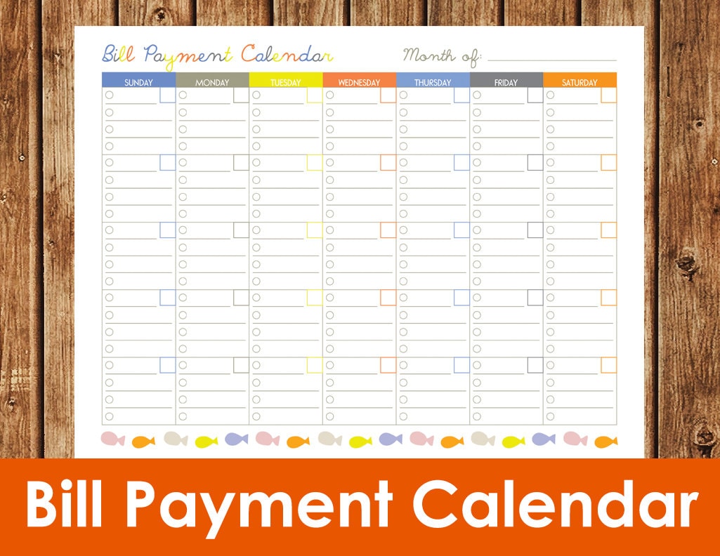 Bill Payment Calendar Instant Download PDF by spottedpixel