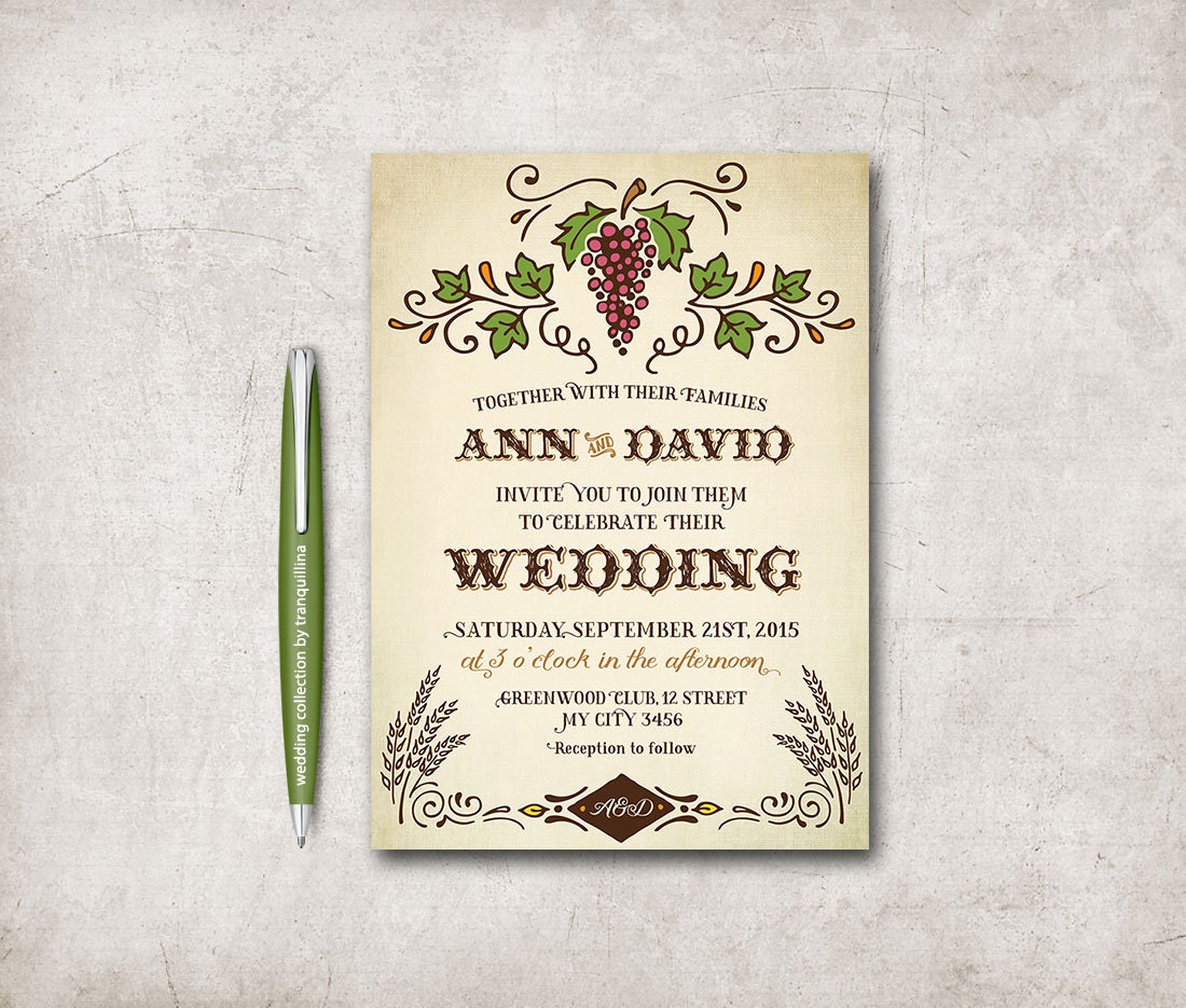 Country Wedding Invitation Printable Fall Wedding Invitation