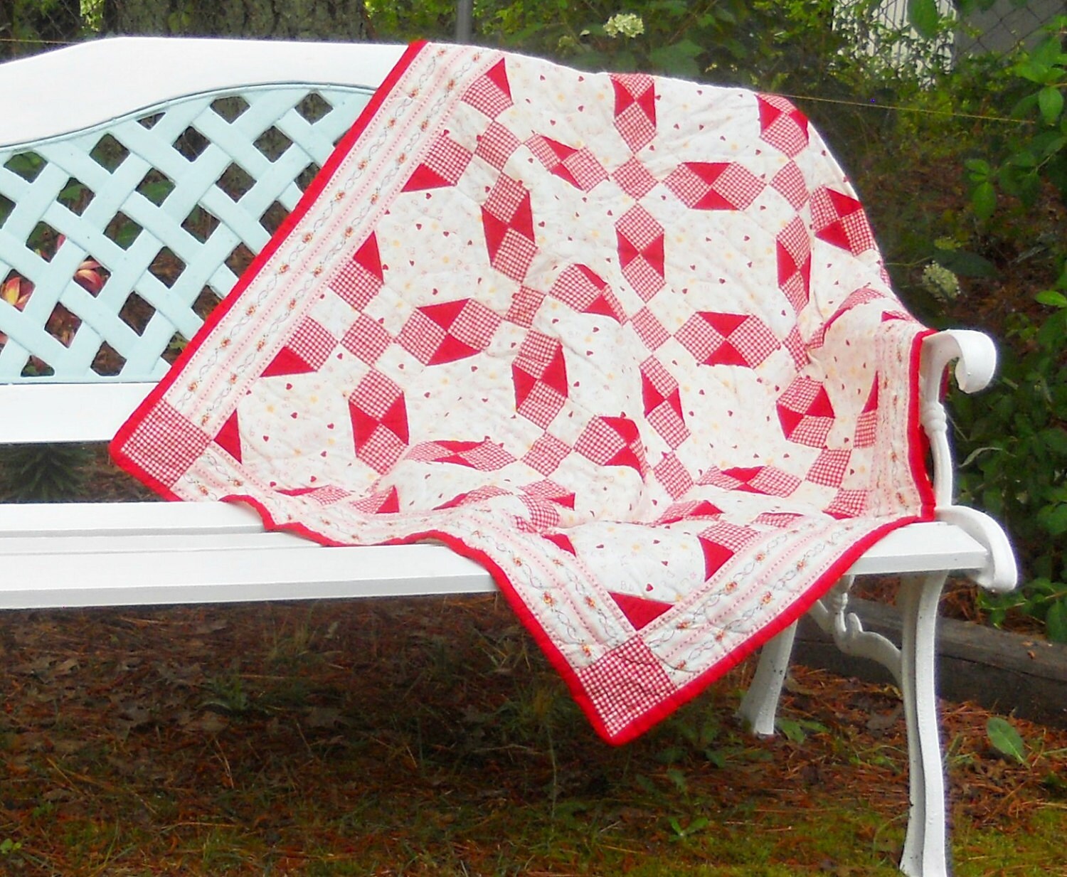 Red Gingham Baby Quilt Lap Quilt Hand by FrenchRosebudCottage