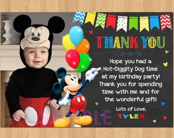 Mickey Mouse Thank You Card with Photo, Mickey Thank You Card Note, Mickey Mouse Printable Chalkboard Thank You matches Birthday Invitation