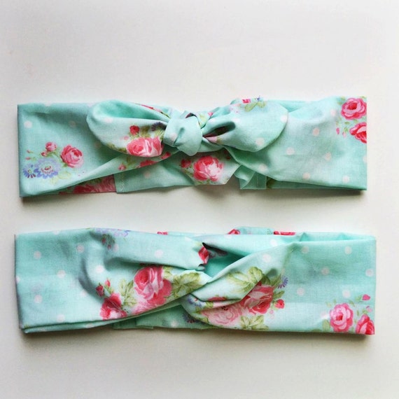 Lela Polka Dot Teal Floral Headband by Lela3511 on Etsy