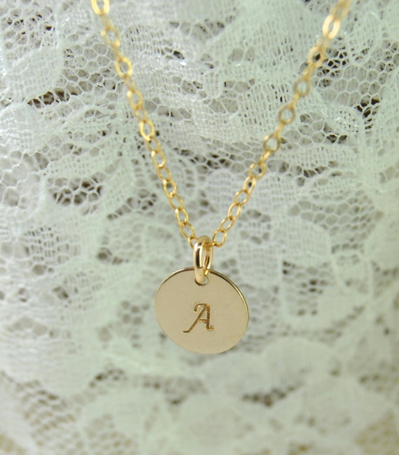 Items similar to Hand stamped gold filled necklace initial dainty ...