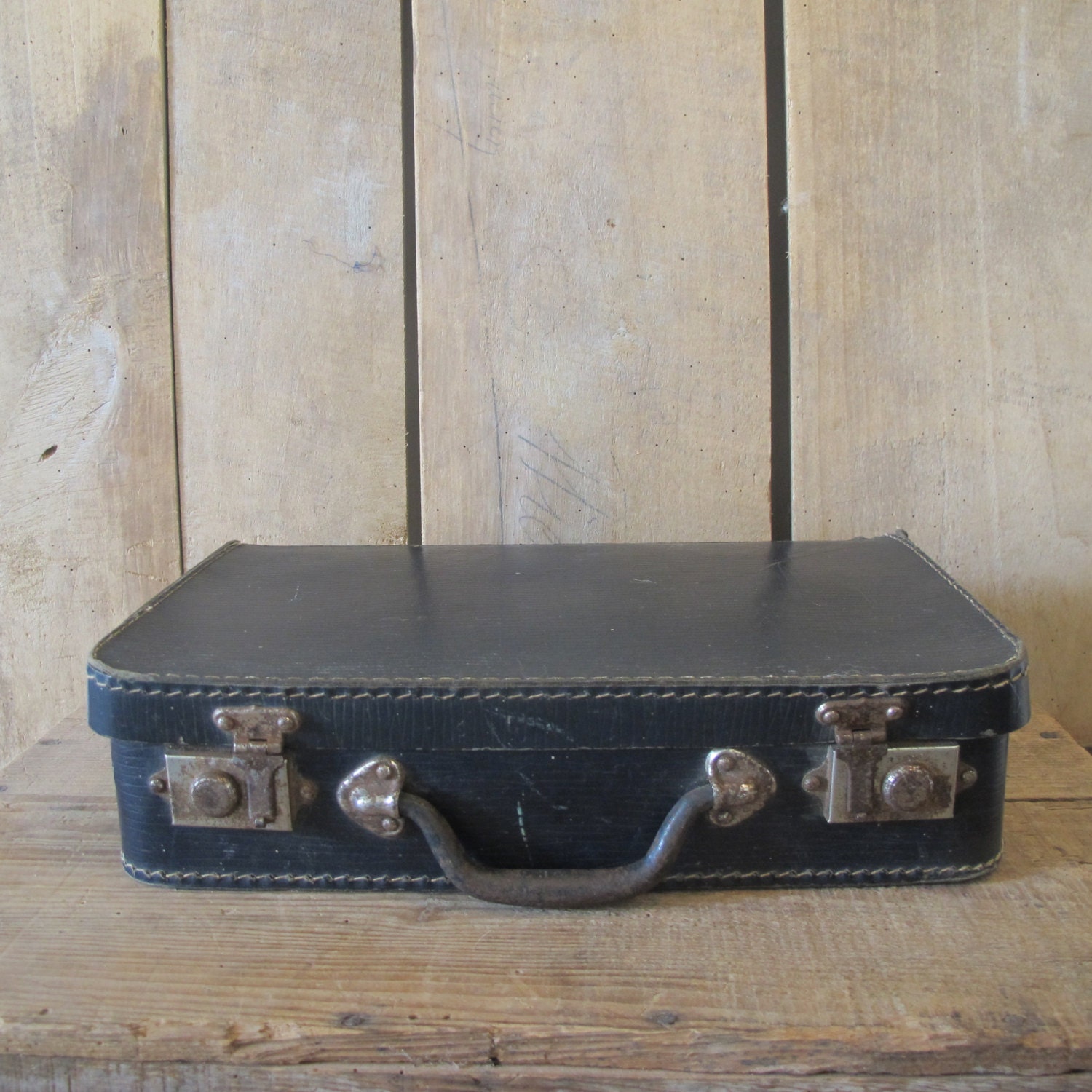 vintage French small cardboard suitcase child's school