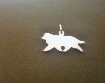 Newfoundland dog Silhouette in flowing trot Sterling Silver pendant