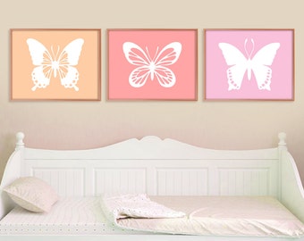 Butterfly Print Set, Butterfly Wall Art, Butterfly Wall Decor, Baby Girl Nursery, Girls Room Decor, Nature Home Decor, Butterfly Art Prints