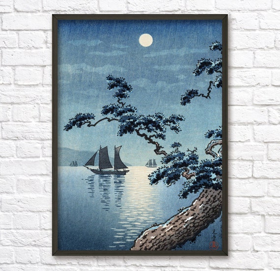 Japanese Landscape Full Moon Night Scene Wall Art Poster #59 - Oriental ...