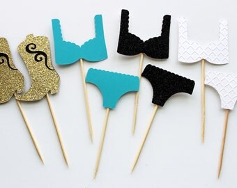 8pc set Bachelorette cupcake toppers, bachelorette party cupcake toppers, lingerie cupcake toppers, bridal shower cupcake toppers