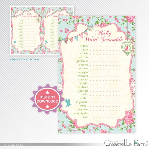 shabby chic word scramble baby shower game by creastelleparty shabby chic word scramble baby shower game by creastelleparty