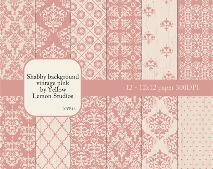 INSTANT DOWNLOAD- Damask vintage modern pink cream scrapbooking background 12x12 paper size