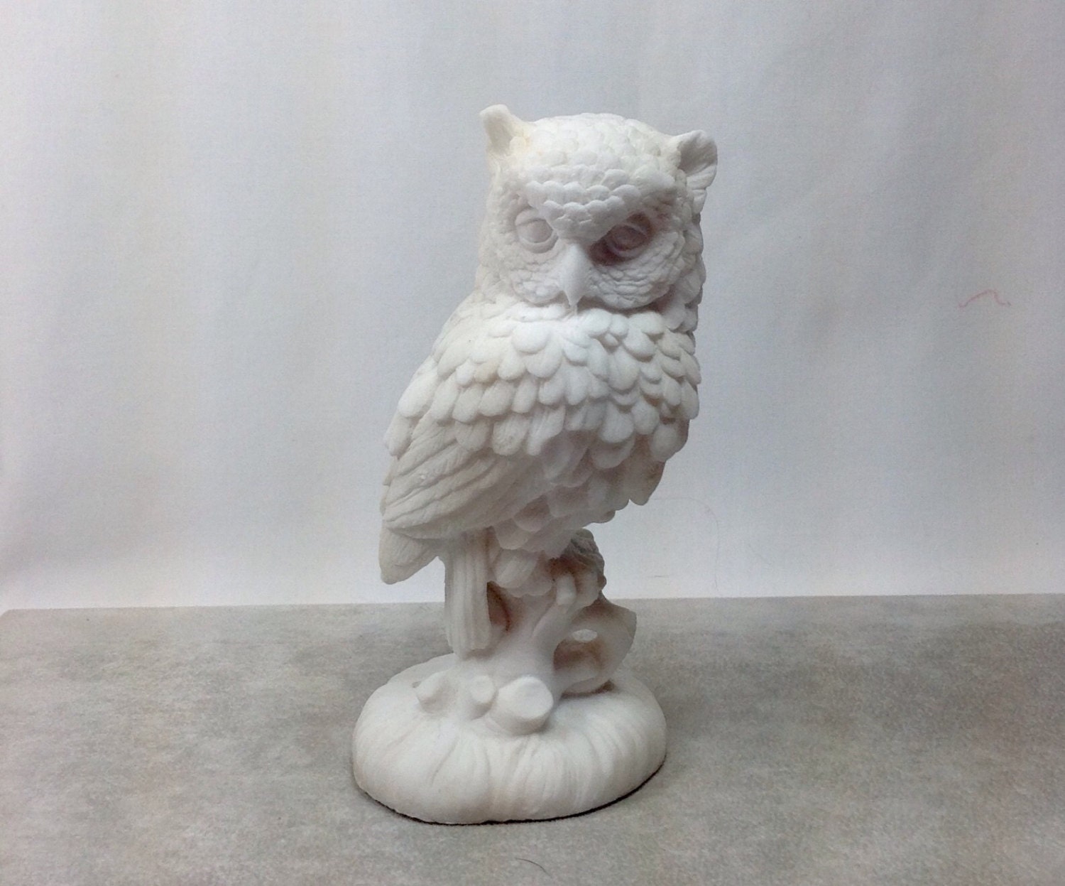 Vintage White Owl Solid Bisque Figurine Statue Bird