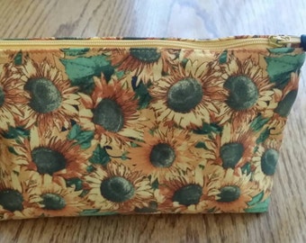 Sunflower cosmetic bag, make-up bag, zipper pouch.