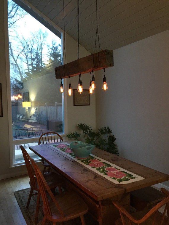 Custom Reclaimed Barn Beam Light Fixturesbarrestaurant Home Edison Bulb Rustic Modern