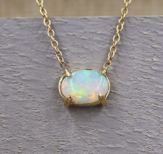 14k solid gold opal necklace fire opal necklace white opal