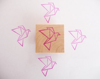 Origami flying bird hand carved rubber stamp
