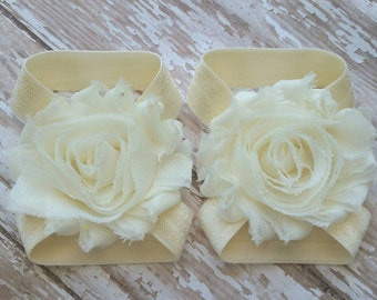 Ivory Baby Barefoot Sandals - Ivory Accessories - Baby Sandals - Shabby Rose Sandals - Barefoot Sandals - Photo Props - Infant Sandals