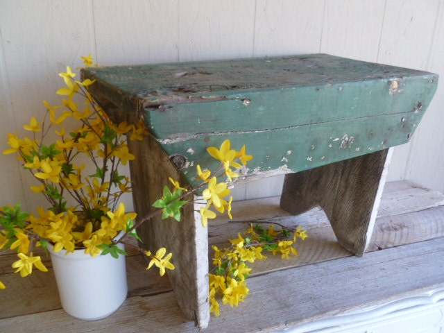 Rustic Primitive Farmhouse Wood Bench Step Photo Prop, Green White ...