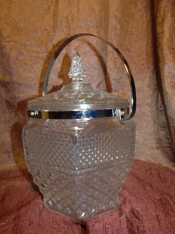70's Large Crystal Ice Bucket with Handle and Lid by