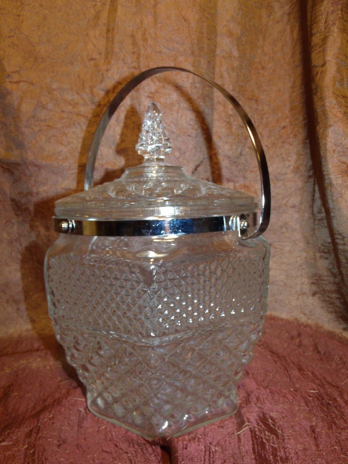 70's Large Crystal Ice Bucket with Handle and Lid by