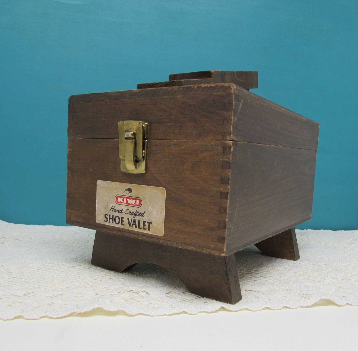 KIWI Shoe Valet Walnut Color Finish Mid Century Shoe Polish