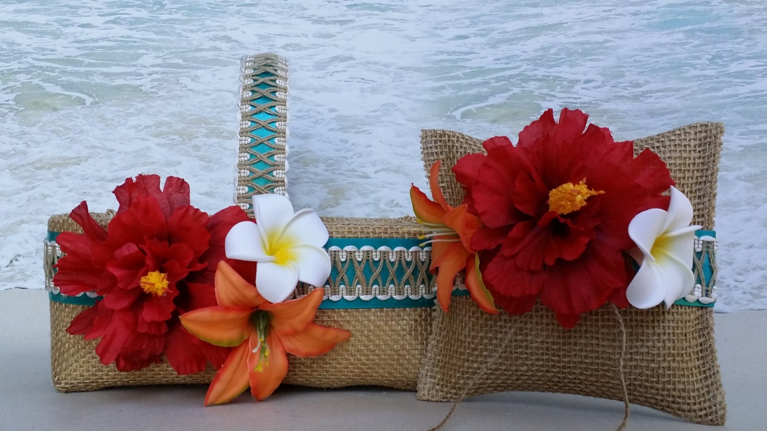 Tropical Basket & Pillow Your choice of ribbon color