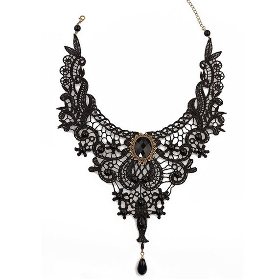 Black Lace Bib Choker Necklace Bib Necklace