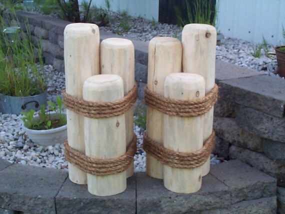 2 Wooden Pilings Lawn or Pier Dock Ornaments Nautical Outdoor