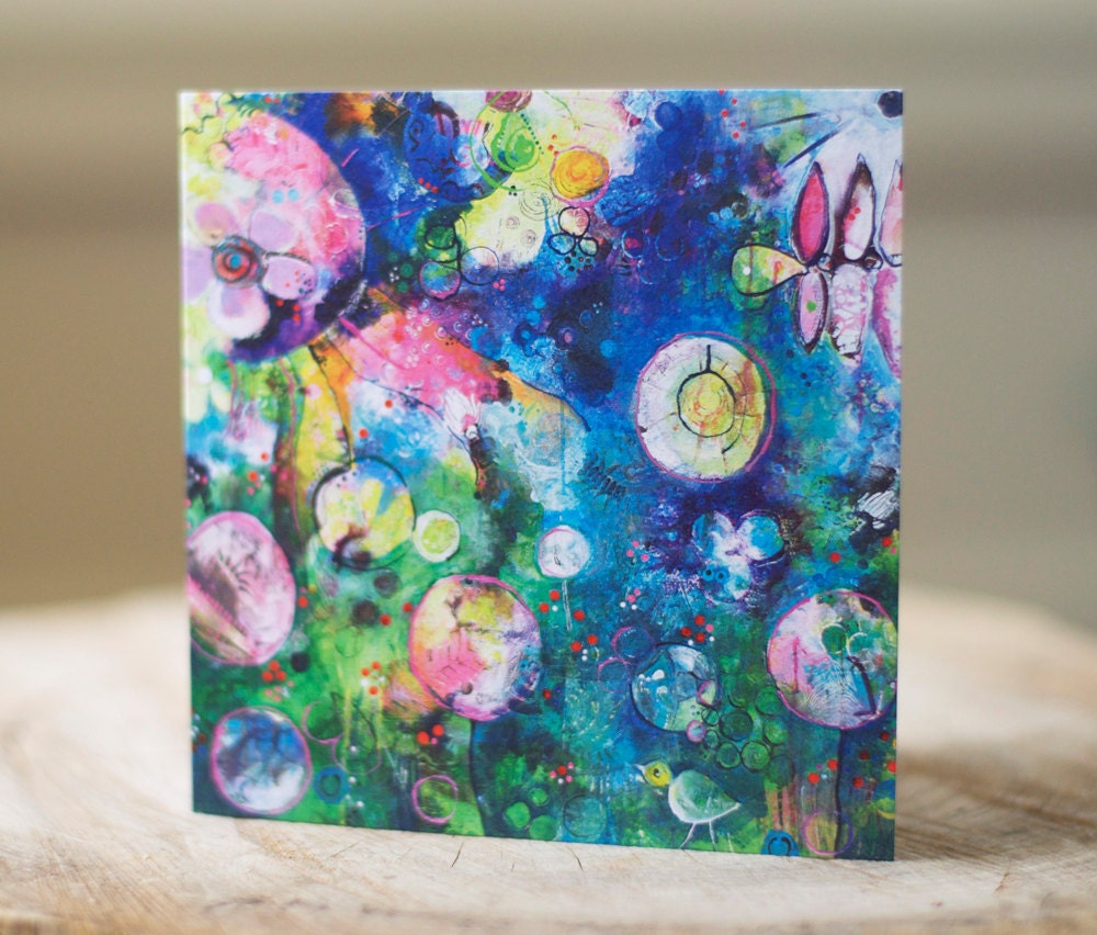 Acrylic Painting Greeting Card. Colorful Card. Blank Inside.