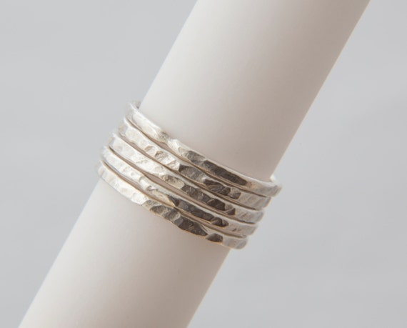 Handmade 925 sterling silver stacking rings, hammered