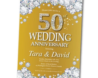 Gold glitter  Wedding  Anniversary  Invitation 30th 40th by 