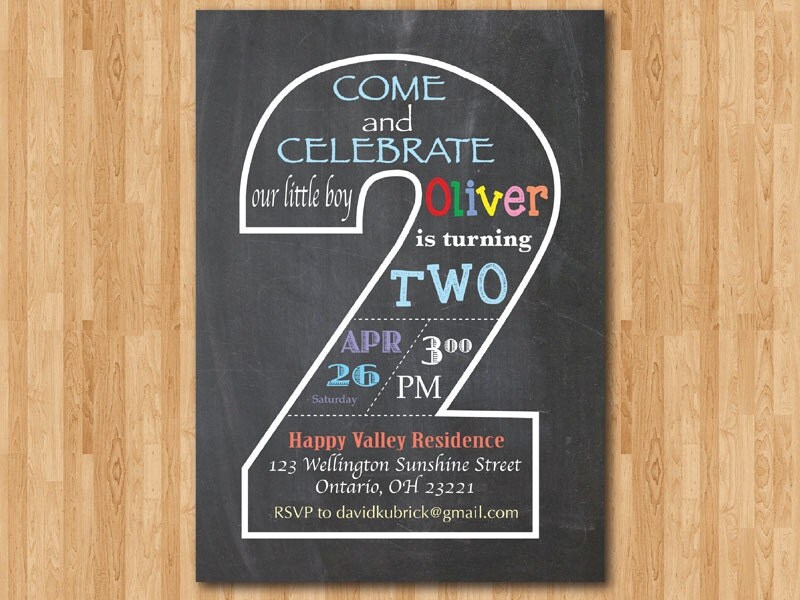 Chalkboard 2nd Birthday Invitation. Second Birthday Invite.