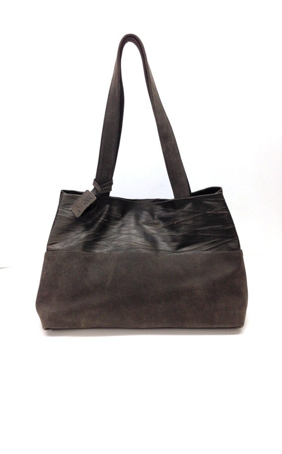Sale GREY Leather tote bag Large leather bag Distressed