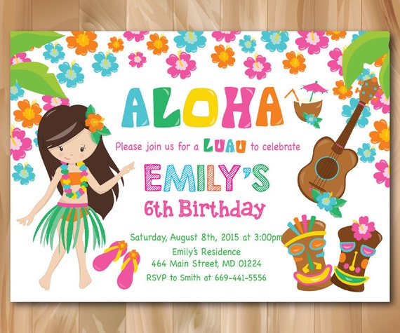 Luau Party invitation. Hawaiian Birthday Invitation. Luau