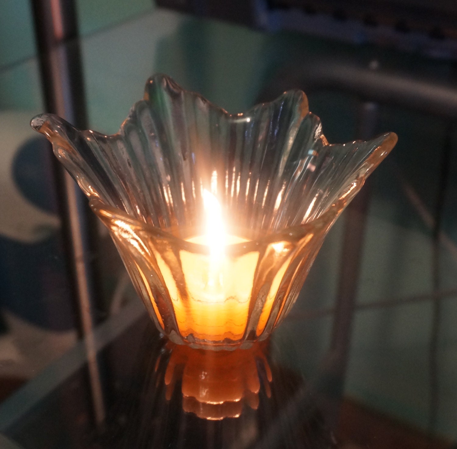 Clear Glass Flower Votive Candle Holder by ARTSTUDIObyLES on Etsy