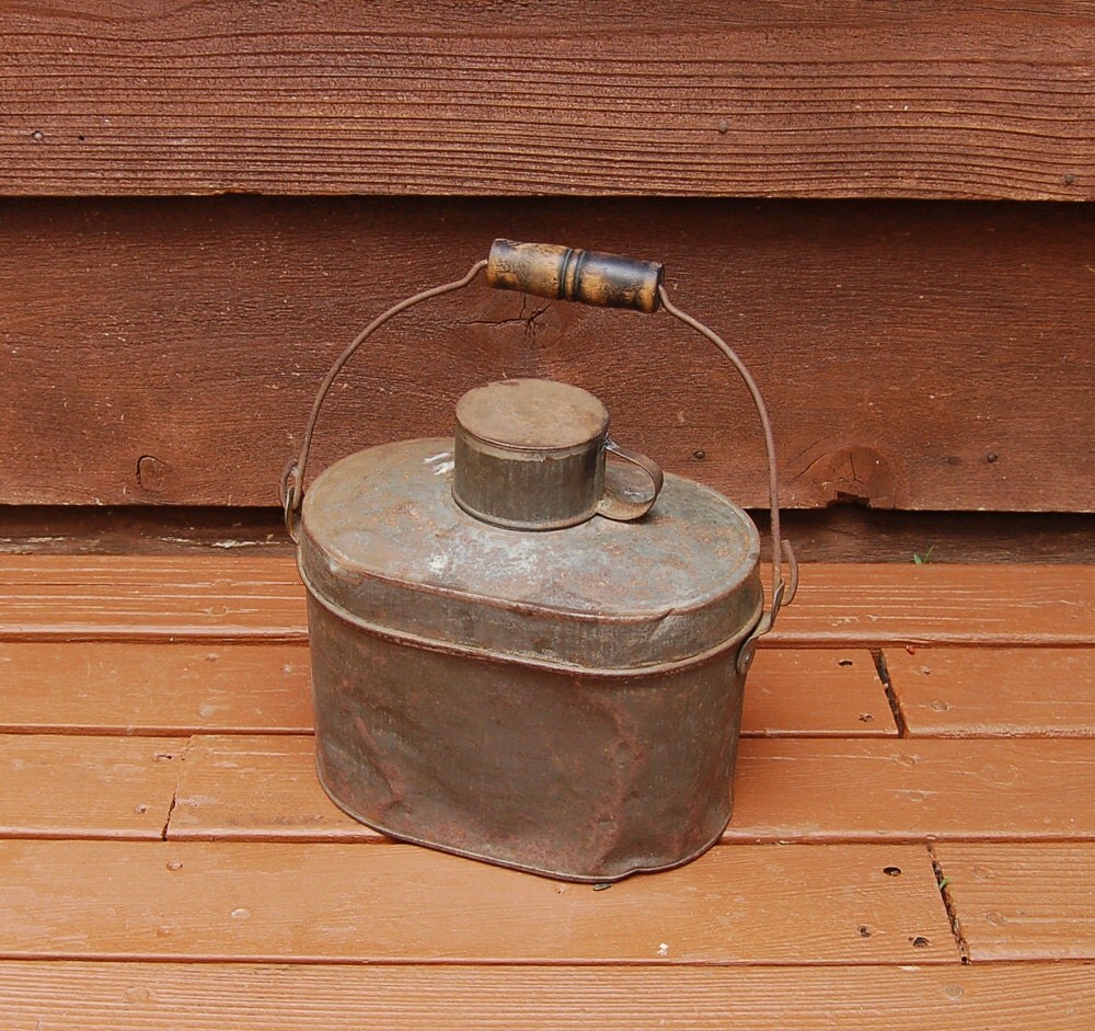 Old Miners Lunch Pail Antique Metal Lunch by PineSpringsCottage