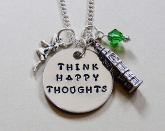 Peter Pan inspired necklace-Think Happy Thoughts-Peter Pan-Tinker Bell-Fairy necklace-Inspire
