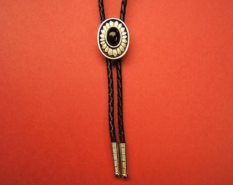 Bolo Tie, Bolos, Neckties, Ties, Indian, Concho, Western, Southwestern, Boho, Jewelry, pewter, black cabochon, Free Shipping*, #1084B-8C,
